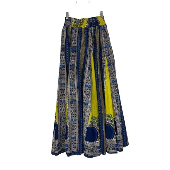 NF Ankara African Print Maxi Skirt OS Yellow and Blue - Picture 5 of 11